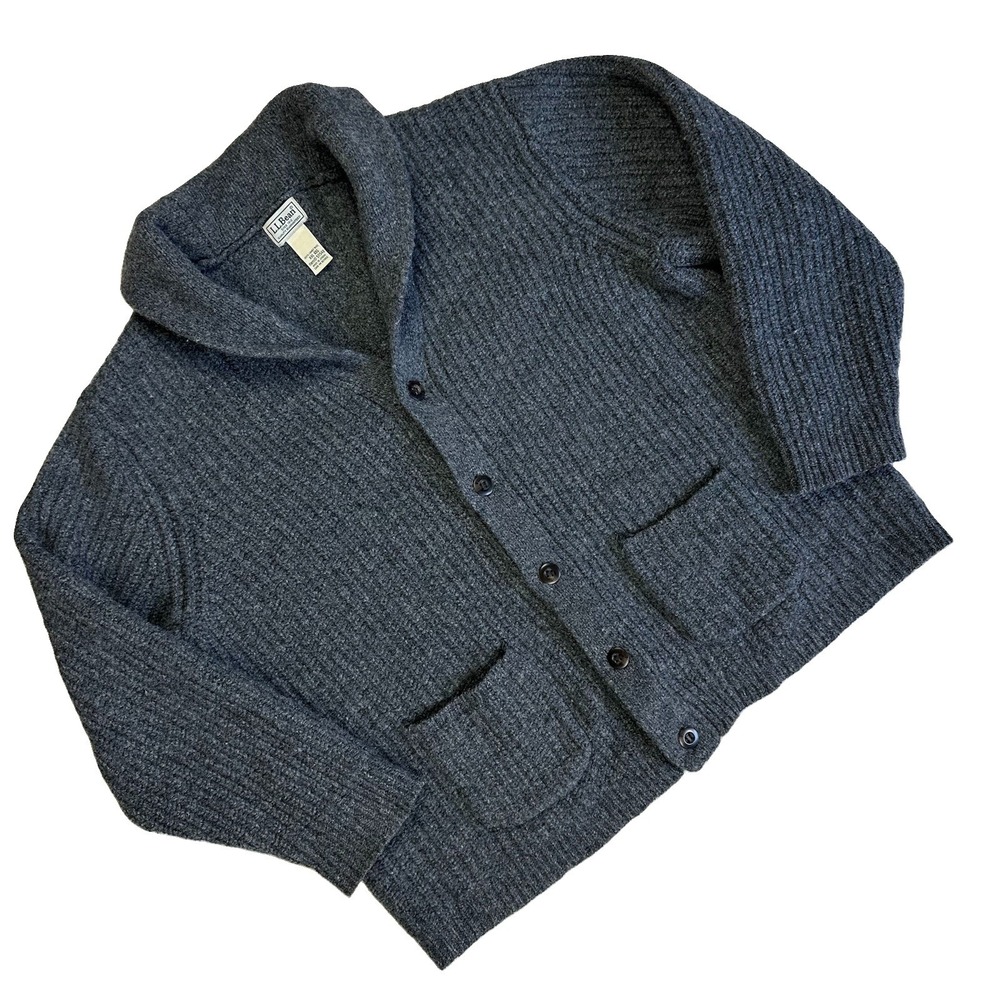 LL Bean Sweater Classic Ragg Lambs Wool Cardigan Men 2XL Grey Heavyweight Preppy